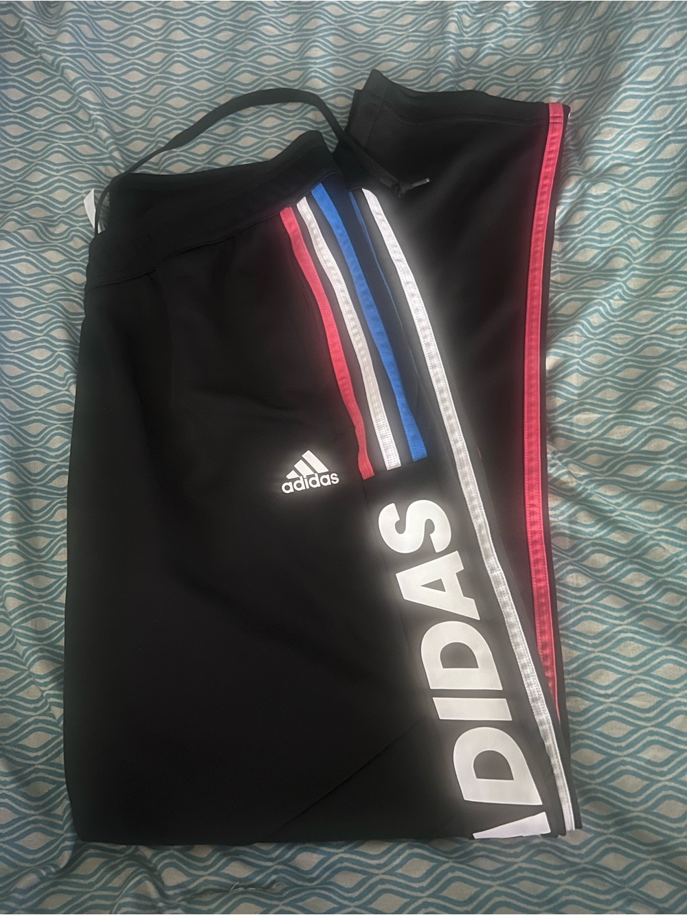 adidas Black Sweatpants with Multicolor Stripe Accents